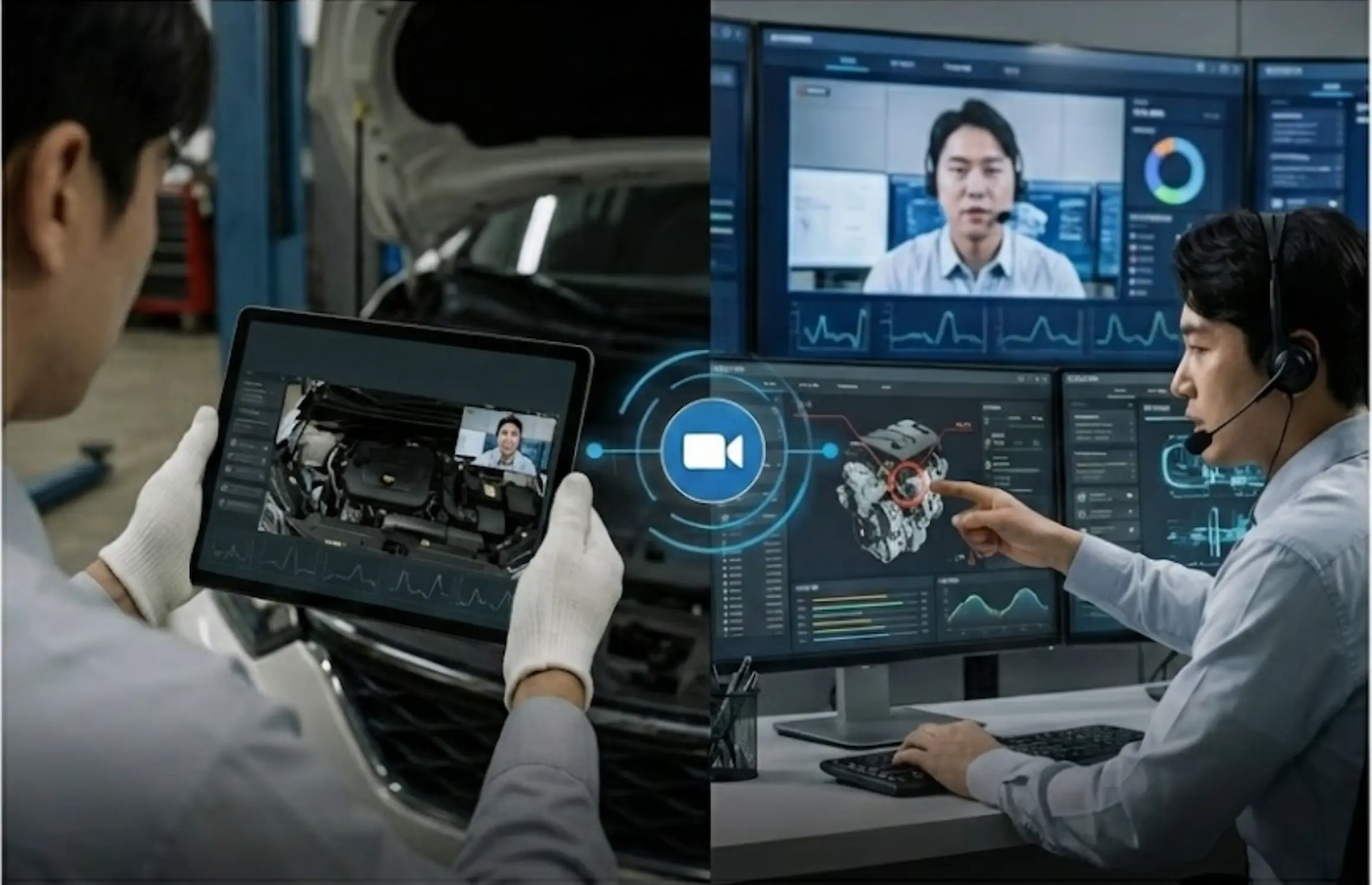 本社のハイテクエンジニアがマルチモニターを駆使してリアルタイムで連携できるサポート体制