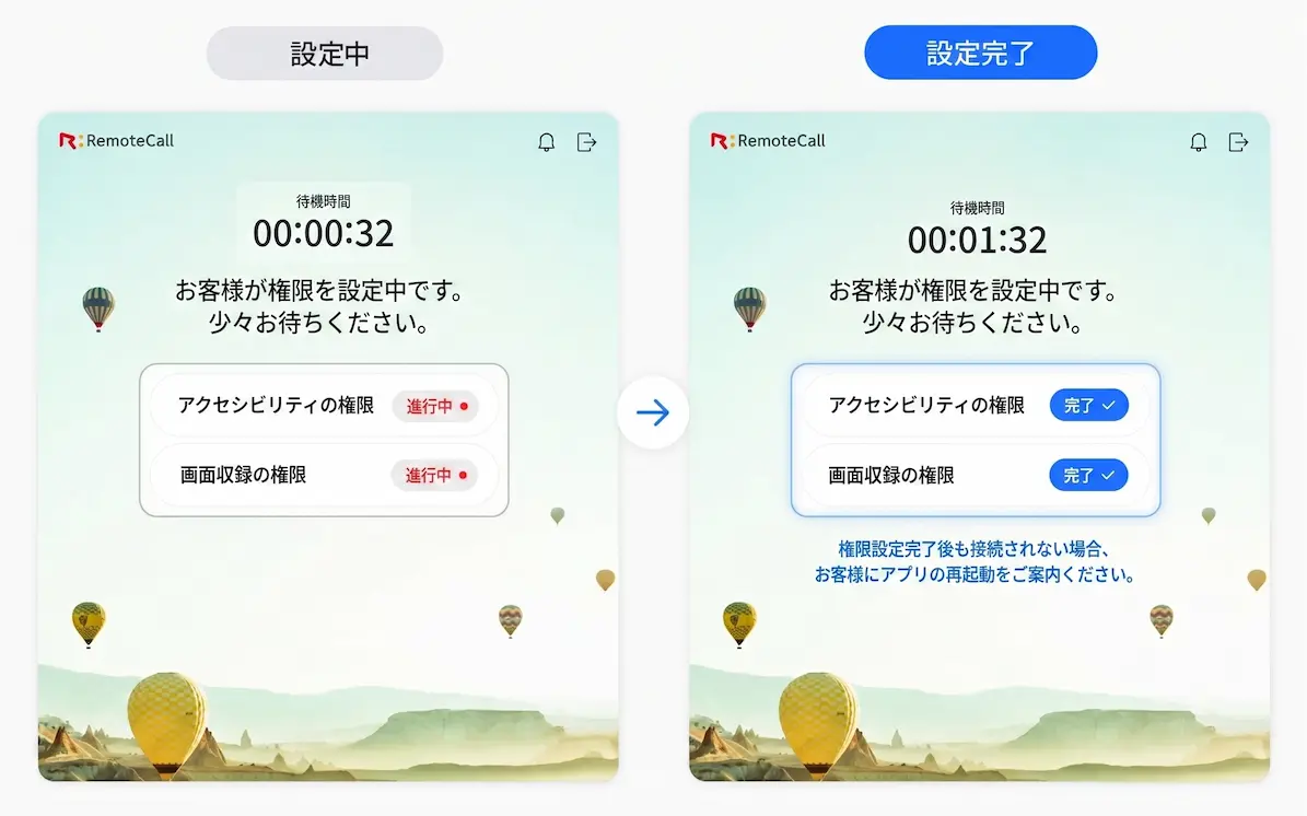 オペレーター待機画面における進行中と完了ステータスの可視化
