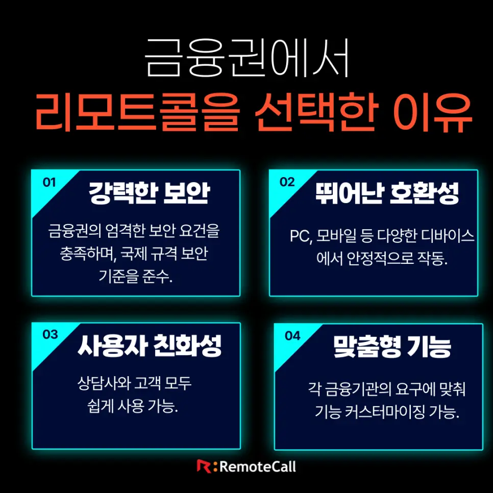 금융권에서 리모트콜을 선택한 이유: 강력한 보안, 뛰어난 호환성, 사용자 친화성, 맞춤형 기능