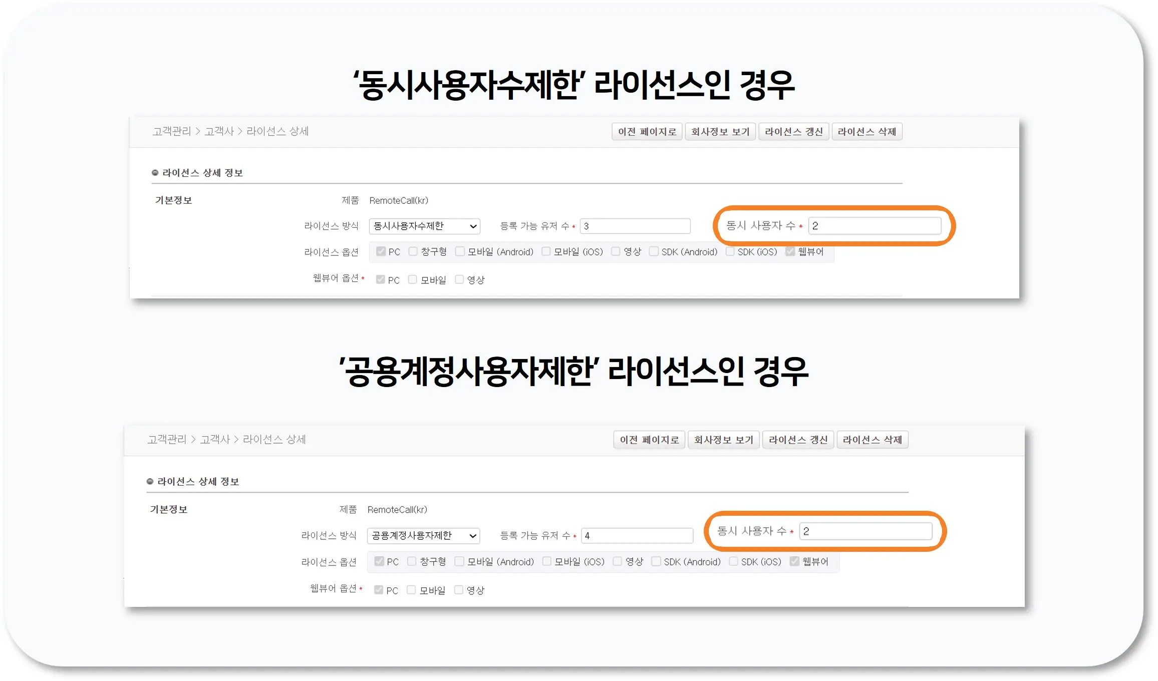 리모트콜 동시사용자 수 확인